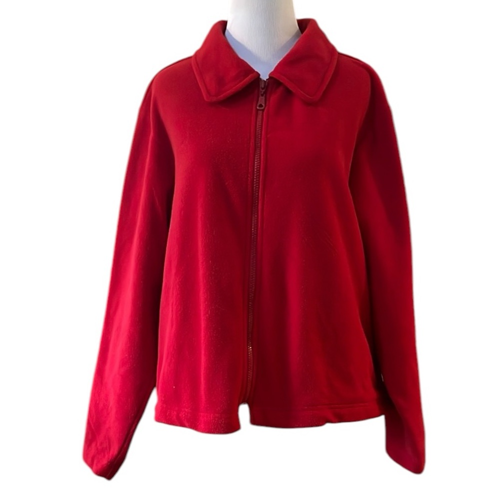 BASIC EDITIONS FLEECE ZIP FRONT JACKET RED SIZE EXTRA LARGE